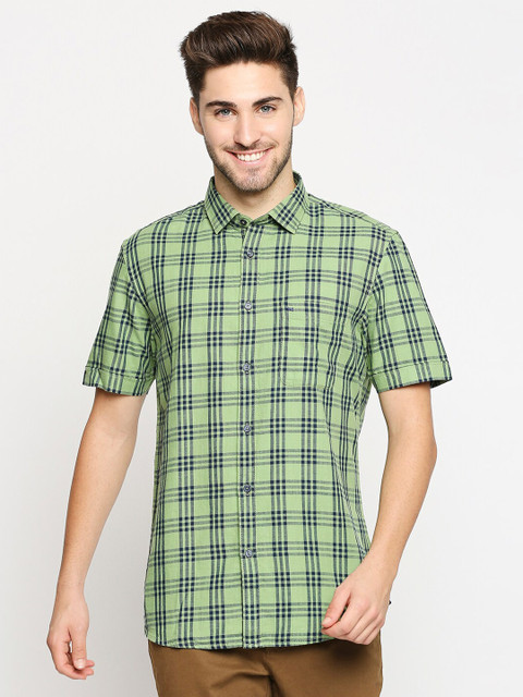

Basics Men Green Slim Fit Tartan Checks Checked Casual Shirt