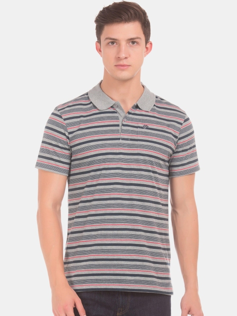 

Ruggers Men Grey & Pink Striped Polo Collar T-shirt