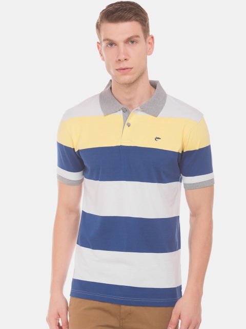

Ruggers Men Blue Striped Polo Collar T-shirt