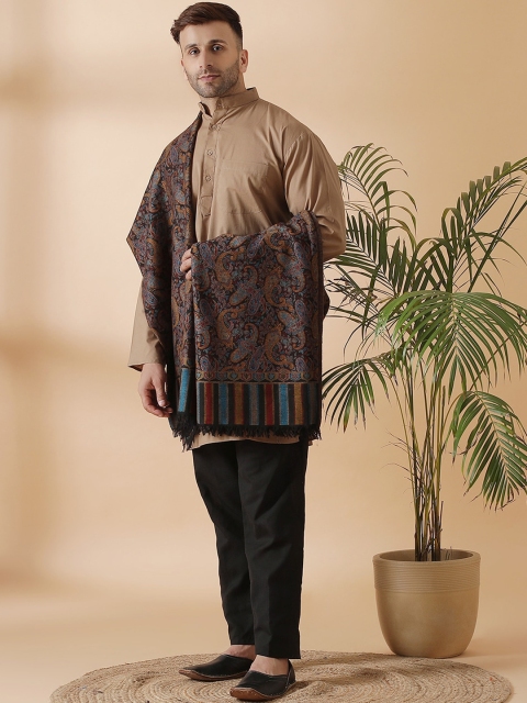 

SHINGORA Men Brown & Blue Woven Design Pure Woolen Shawl