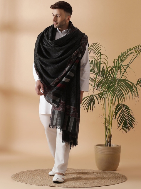 

SHINGORA Men Black & Red Woven Design Woolen Shawl
