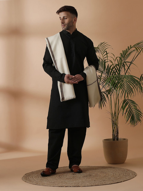

SHINGORA Men White Woven Design Pure Woolen Shawl