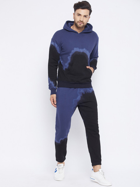 

FUGAZEE Men Navy Blue Ombre Pure Cotton Oversized Fit Tracksuits