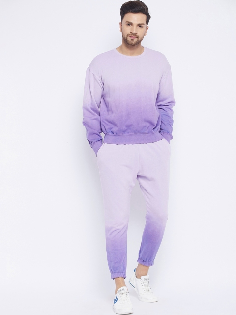

FUGAZEE Men Purple & White Ombre Design Relaxed-Fit Pure Cotton Traksuit
