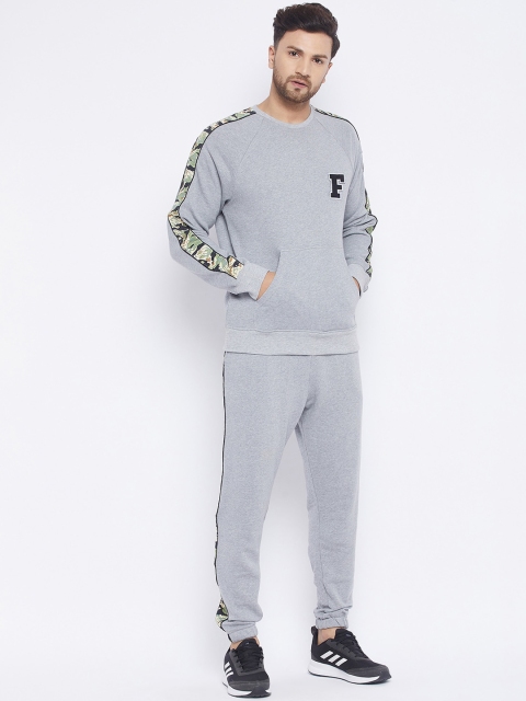 

FUGAZEE Men Grey Melange Solid Pure Cotton Tracksuit