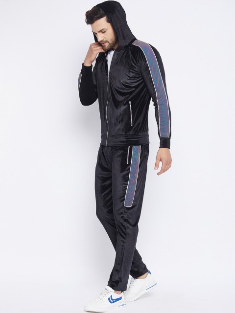 

FUGAZEE Men Black With Reflective Tape Slim-fit Tracksuit