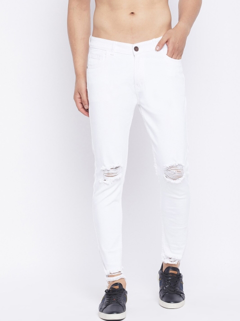 

FUGAZEE Men White Skinny Fit Slash Knee Stretchable Jeans