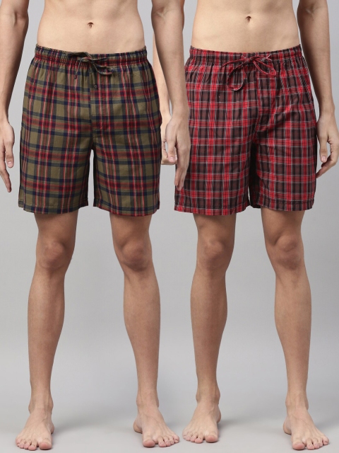 

Joven Men Pack Of 2 Checked Lounge Shorts, Red