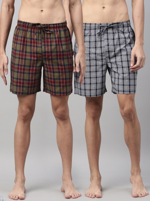

Joven Men Pack of 2 Checked Lounge Shorts, Green