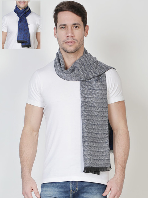 

Alvaro Castagnino Men Grey & White Printed Reversible Muffler