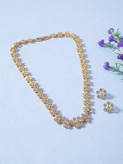 

Golden Peacock Gold-Plated White Stone Studded Jewellery Set