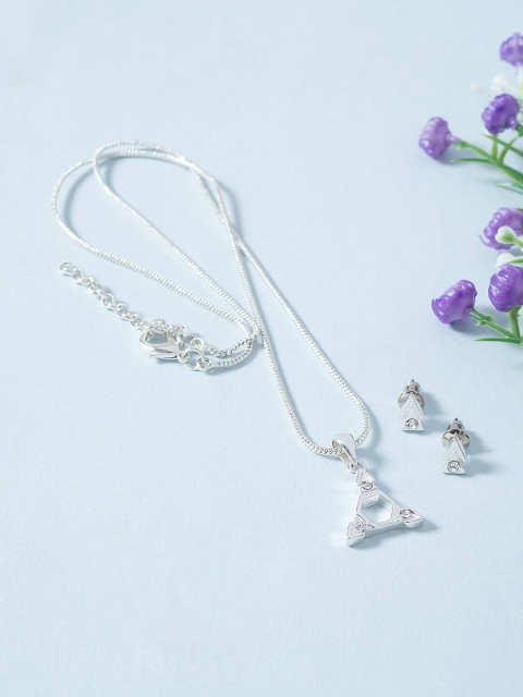 

Golden Peacock Silver-Toned White Stone-Studded Jewellery Set
