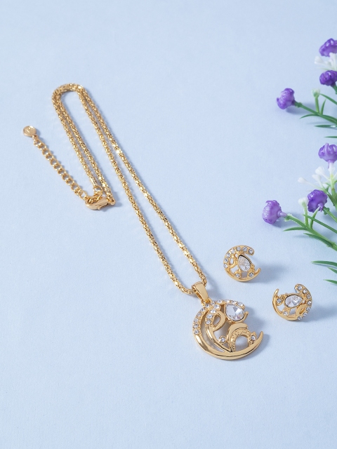 

Golden Peacock Gold-Toned & White Stone Studded Jewellery Set