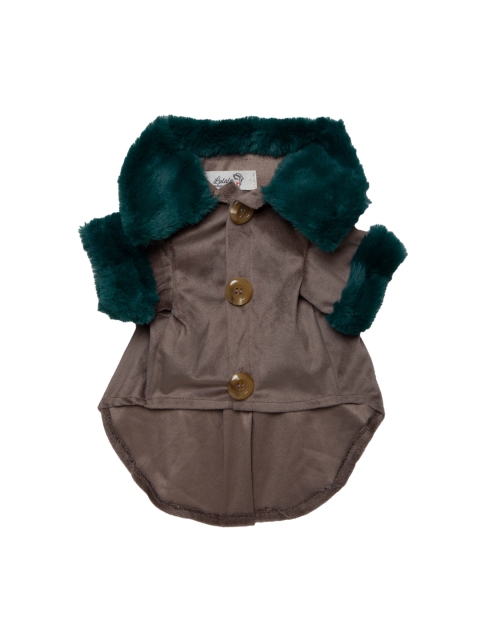 

Lulala Brown & Green Velvet Jacket With Fur Collar