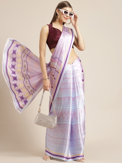 

Tikhi Imli Lavender & Blue Geometric Digital Print Saree