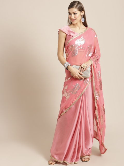 

Tikhi Imli Pink & Gold Floral Jacquard Gotta Patti Saree