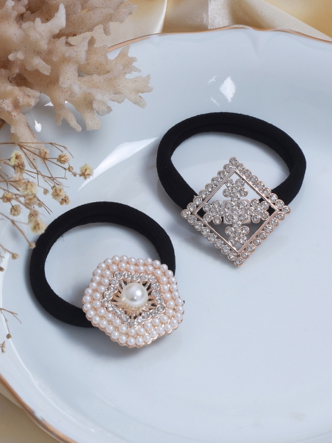 

Ayesha Women Set Of 2 Black & White Embellished Hair Ties
