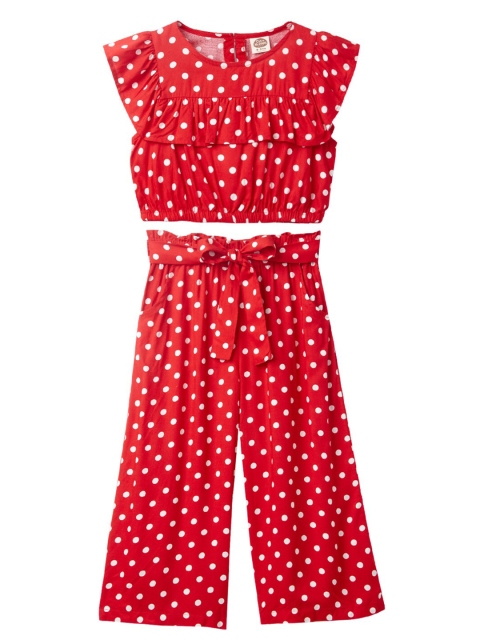 

Cub McPaws Girls Red & White Polka Dots Printed 2 Piece Jumpsuit