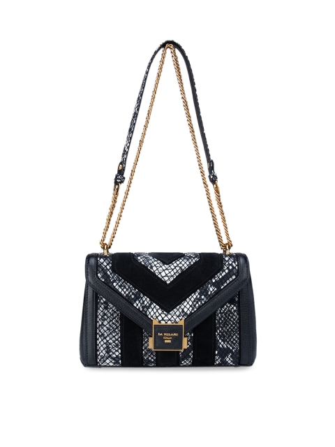 

Da Milano Black & Off White Animal Textured Leather Structured Sling Bag