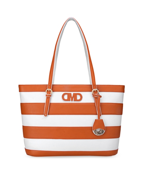 

Da Milano Orange & White Striped Leather Structured Shoulder Bag