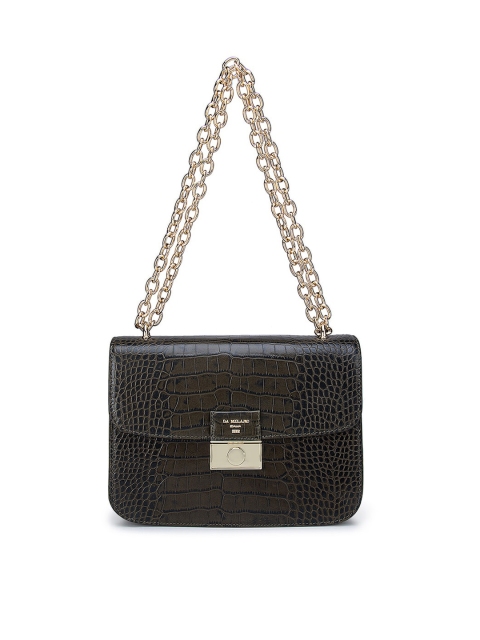 

Da Milano Green Textured Leather Structured Sling Bag with Quilted