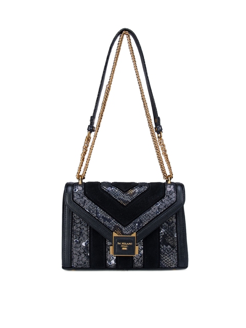 

Da Milano Black & Grey Textured Leather Structured Sling Bag