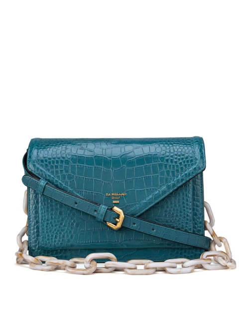 

Da Milano Blue Animal Textured Leather Structured Sling Bag with Tasselled