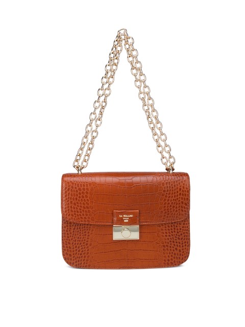 

Da Milano Orange Textured Leather Structured Sling Bag with Tasselled