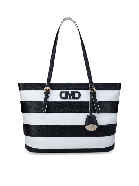 

Da Milano Black & White Striped Leather Shopper Shoulder Bag with Tasselled