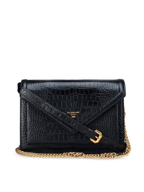 

Da Milano Black Textured Leather Structured Sling Bag with Tasselled