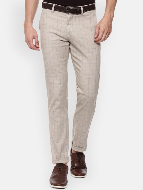 

Louis Philippe Sport Men Beige Checked Slim Fit Chinos Trousers