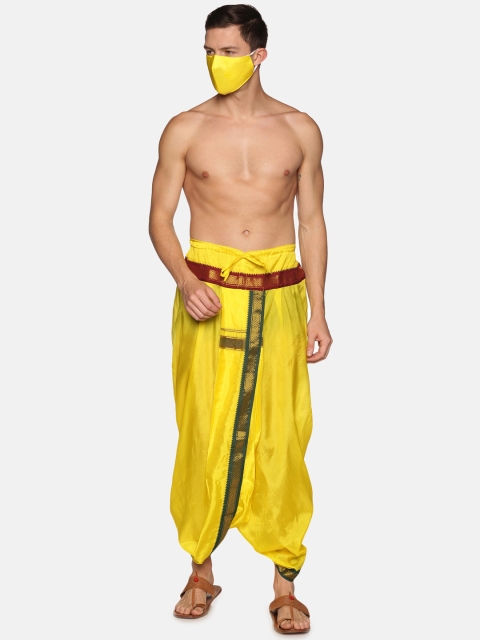 

Sethukrishna Men Yellow Solid Readymade Dhoti Pants With Matching Mask