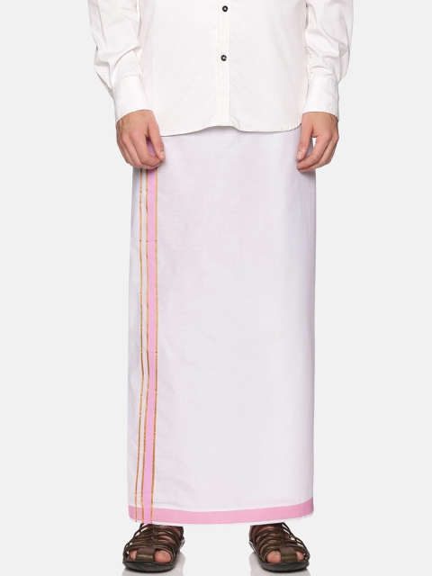 

Sethukrishna Men White With Pink Border Cotton Dhoti