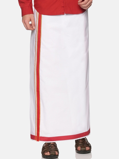 

Sethukrishna Men White & Red Solid Cotton Dhoti