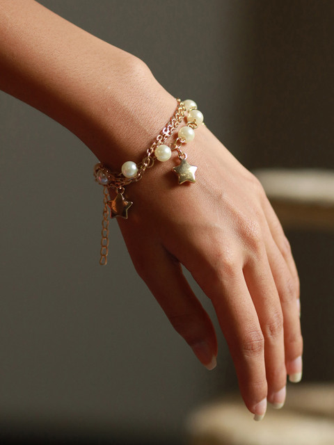 

Ayesha Women Gold-Toned & White Pearls Charm Bracelet