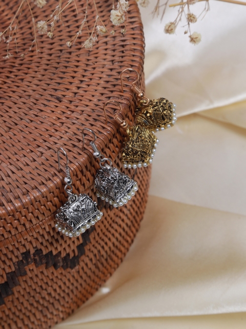 

Ayesha Gold-Toned & Silver-Toned Set Of 2 Dome Shaped Jhumkas Earrings