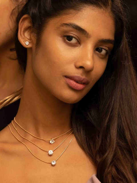 

Ayesha Woman Gold-Toned & White Diamante-Studded Layered Dainty Jewellery Set
