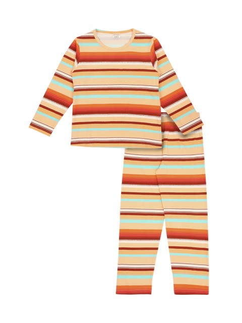 

RAINE AND JAINE Girls Orange Striped Cotton Night suit