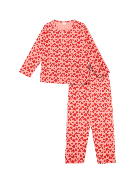 

RAINE AND JAINE Girls Red Printed Night suit