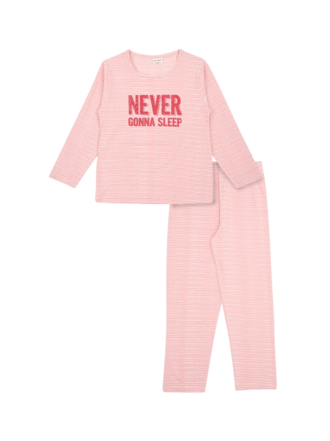 

RAINE AND JAINE Girls Pink & Red Printed Pure Cotton Night suit