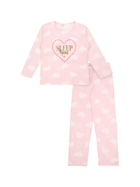 

RAINE AND JAINE Girls Pink & White Printed Pure Cotton Night suit
