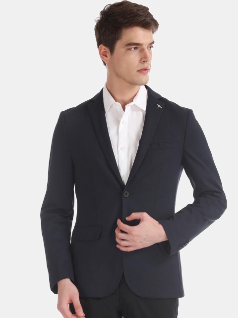 

AD By Arvind Men Navy Blue Solid Single-Breasted Slim Fit Formal Blazer