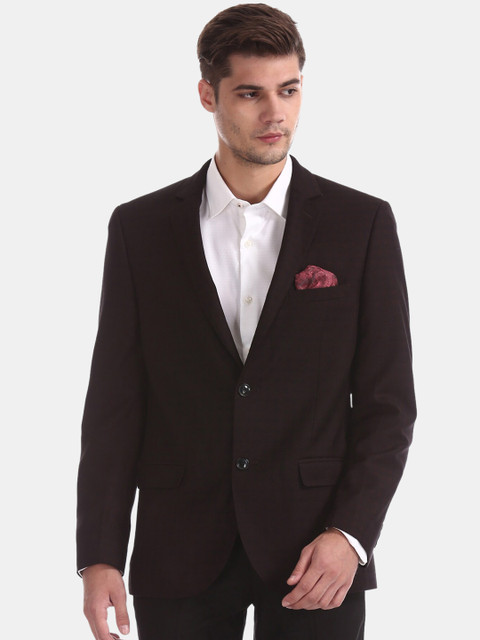 

AD By Arvind Men Brown Solid Single-Breasted Formal Blazer