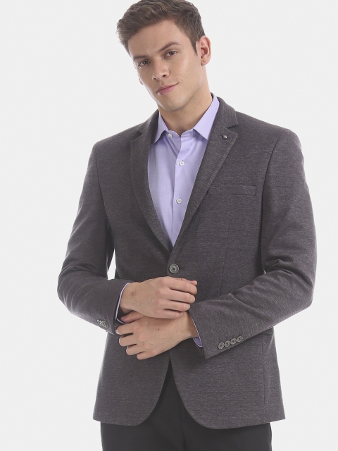 

AD By Arvind Men Grey Solid Single Breasted Slim-Fit Formal Blazer