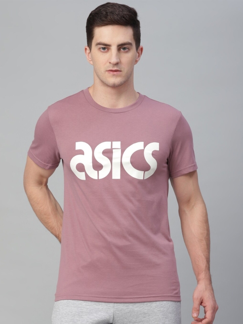 

ASICS Men Purple & rosy brown Typography Printed Applique T-shirt
