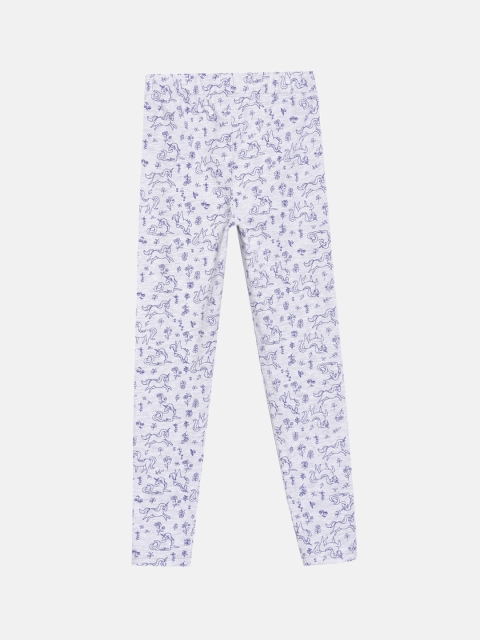

YK Girls Grey & Blue Printed Pure Cotton Ankle-Length Leggings