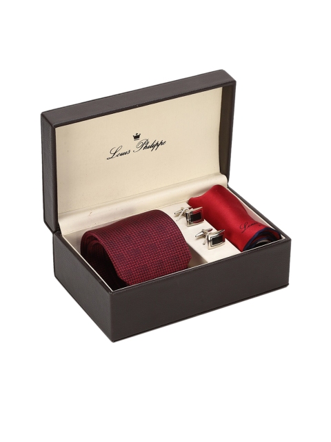 

Louis Philippe Men Red & Silver-Toned Silk Accessory Gift Set