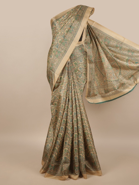 

Pothys Cream-Coloured & Green Floral Printed Saree