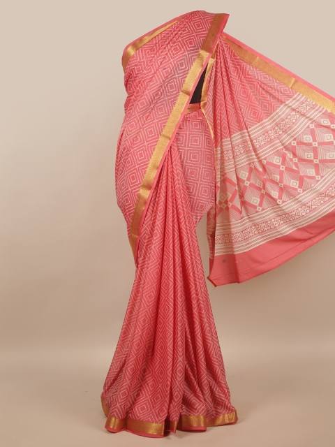 

Pothys Pink & White Satin Saree