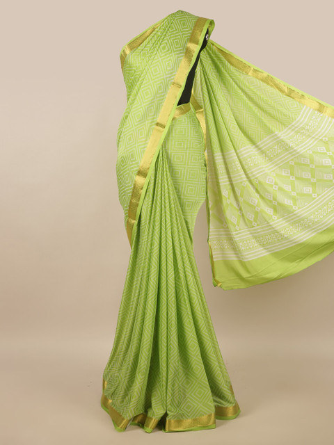 

Pothys Green & White Zari Satin Saree